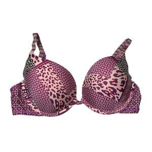 Victorias Secret Push Up Bra 34D cheetah leopard pattern floral pink purple